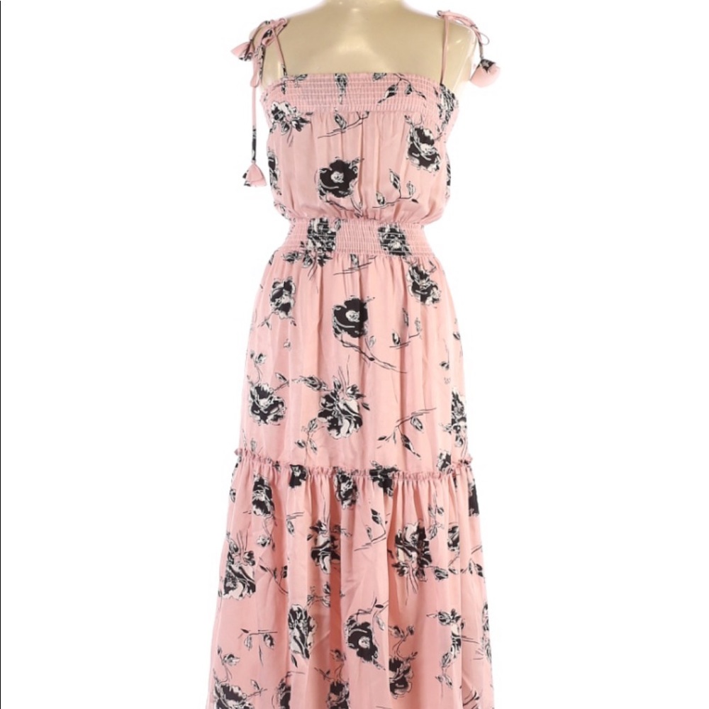 Misa Los Angeles Pink Tiered Midi Dress sz L